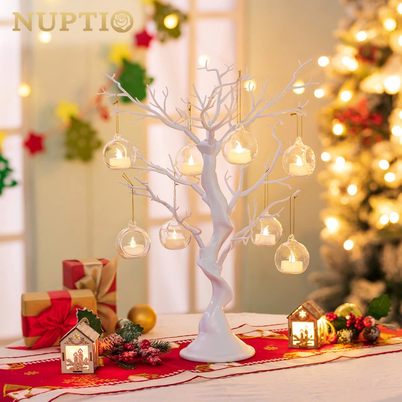 NUPTIO أشجار نوبتيو الاصطناعية: 2 قطعة من أشجار الأغصان البيضاء بارتفاع 22.8 بوصة زينة عيد الهالوين مركز الزفاف للطاولات شجرة عيد الفصح الاصطناعية لعيد الميلاد عيد الشكر زينة حفلة عيد الميلاد - Image 2