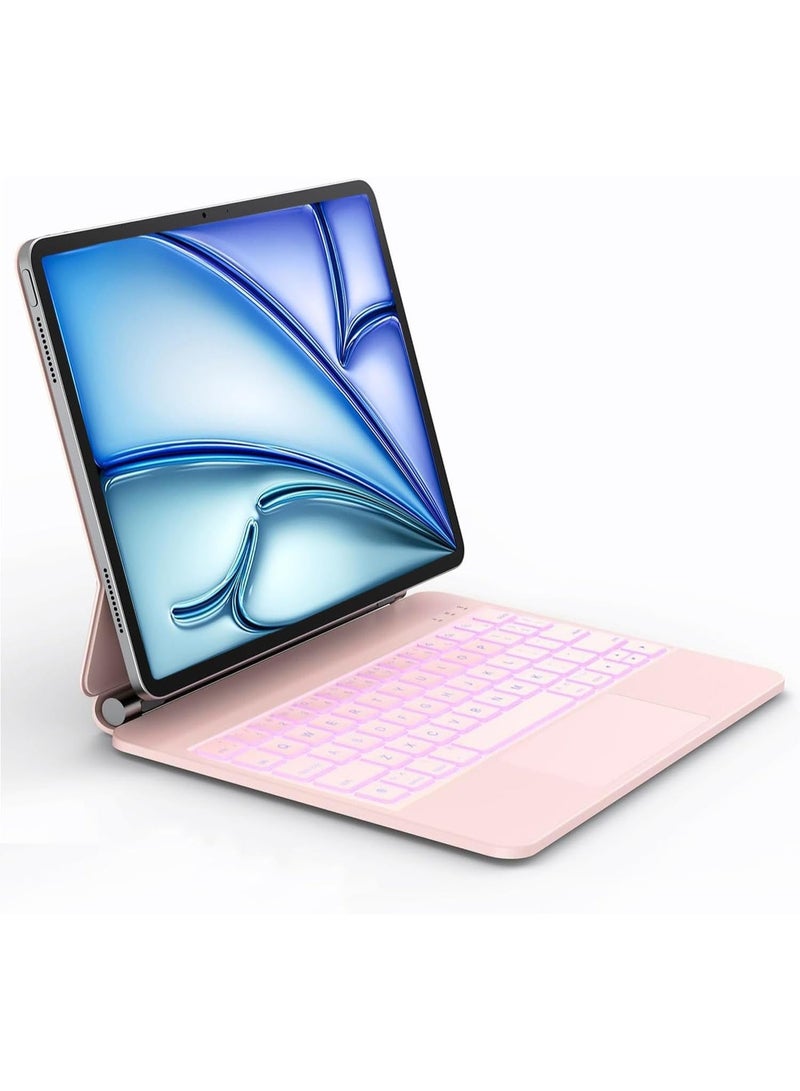 آرترابيت حافظة لوحة مفاتيح لأجهزة iPad Air مقاس 11 بوصة (M3،2025/ M2،2024) و iPad Air 5th/4th و iPad Pro 11 بوصة (1st/2nd/3rd/4th)، حافظة لوحة مفاتيح مع حامل مغناطيسي، لوحة تتبع متعددة اللمس، إضاءة خلفية بـ 7 ألوان، لون وردي - Image 1