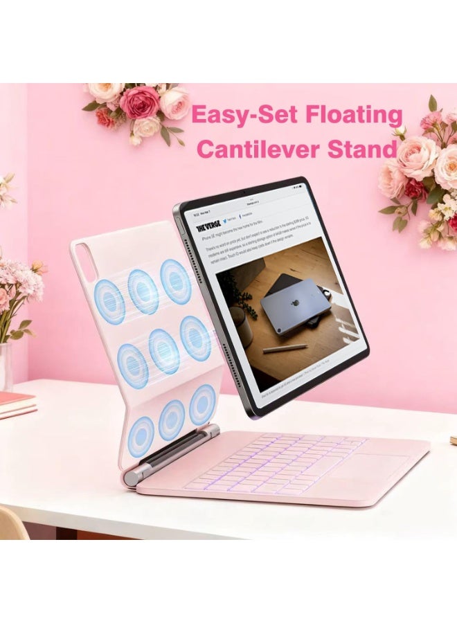 آرترابيت حافظة لوحة مفاتيح لأجهزة iPad Air مقاس 11 بوصة (M3،2025/ M2،2024) و iPad Air 5th/4th و iPad Pro 11 بوصة (1st/2nd/3rd/4th)، حافظة لوحة مفاتيح مع حامل مغناطيسي، لوحة تتبع متعددة اللمس، إضاءة خلفية بـ 7 ألوان، لون وردي - Image 3