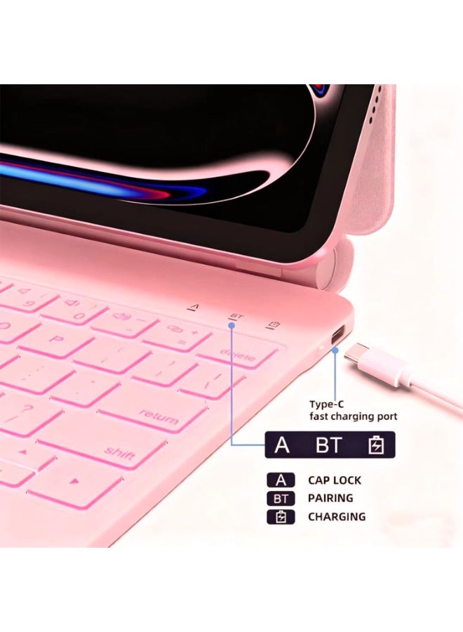 آرترابيت حافظة لوحة مفاتيح لأجهزة iPad Air مقاس 11 بوصة (M3،2025/ M2،2024) و iPad Air 5th/4th و iPad Pro 11 بوصة (1st/2nd/3rd/4th)، حافظة لوحة مفاتيح مع حامل مغناطيسي، لوحة تتبع متعددة اللمس، إضاءة خلفية بـ 7 ألوان، لون وردي - Image 5