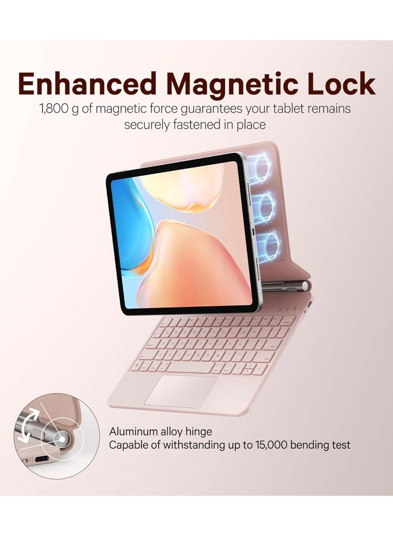 آرترابيت حافظة لوحة مفاتيح لأجهزة iPad Air مقاس 11 بوصة (M4/M3/M2) وiPad Air (الجيل الخامس/الرابع) وiPad Pro مقاس 11 بوصة (الجيل الأول/الثاني/الثالث/الرابع)، حافظة لوحة مفاتيح مزودة بحامل مغناطيسي ولوحة تحكم متعددة اللمس وإضاءة خلفية بـ7 ألوان، اللون الوردي - Image 3