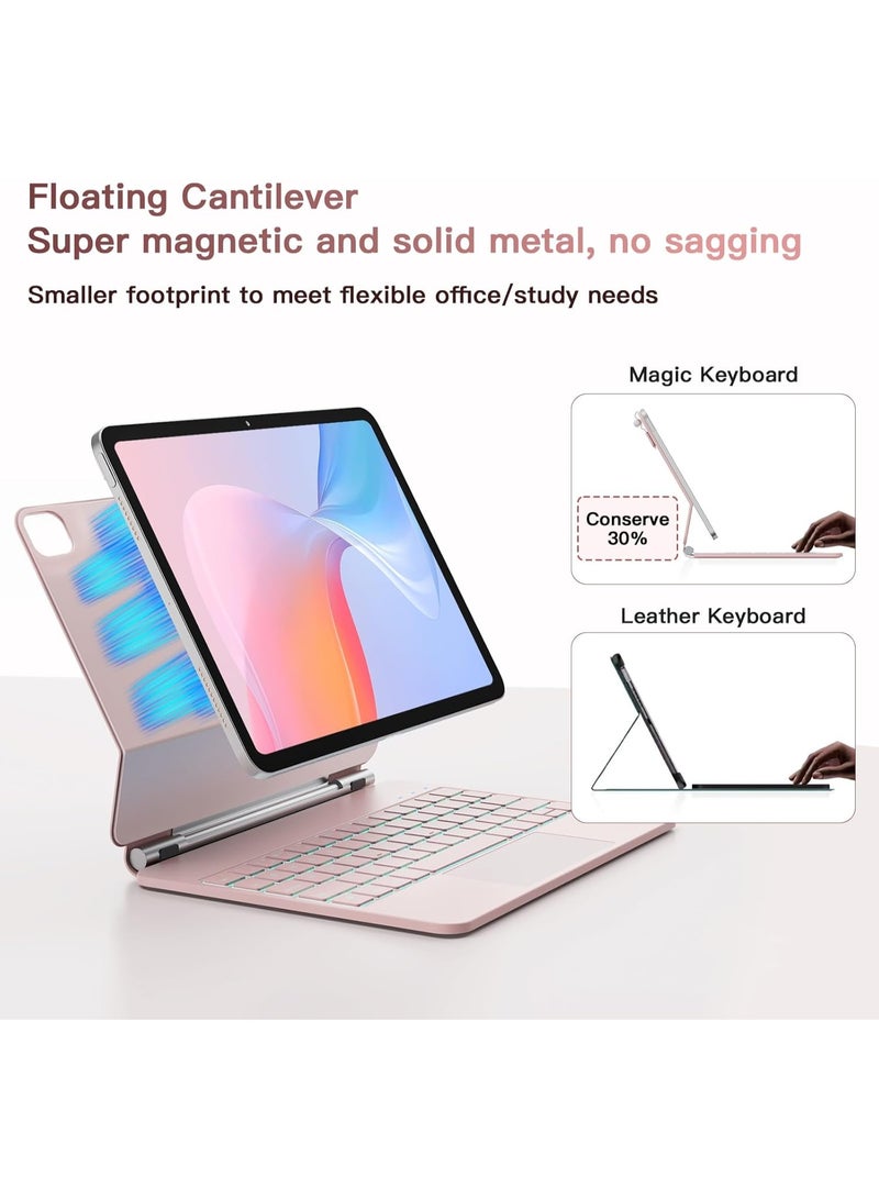 آرترابيت حافظة لوحة مفاتيح لأجهزة iPad Air مقاس 11 بوصة (M4/M3/M2) وiPad Air (الجيل الخامس/الرابع) وiPad Pro مقاس 11 بوصة (الجيل الأول/الثاني/الثالث/الرابع)، حافظة لوحة مفاتيح مزودة بحامل مغناطيسي ولوحة تحكم متعددة اللمس وإضاءة خلفية بـ7 ألوان، اللون الوردي - Image 2