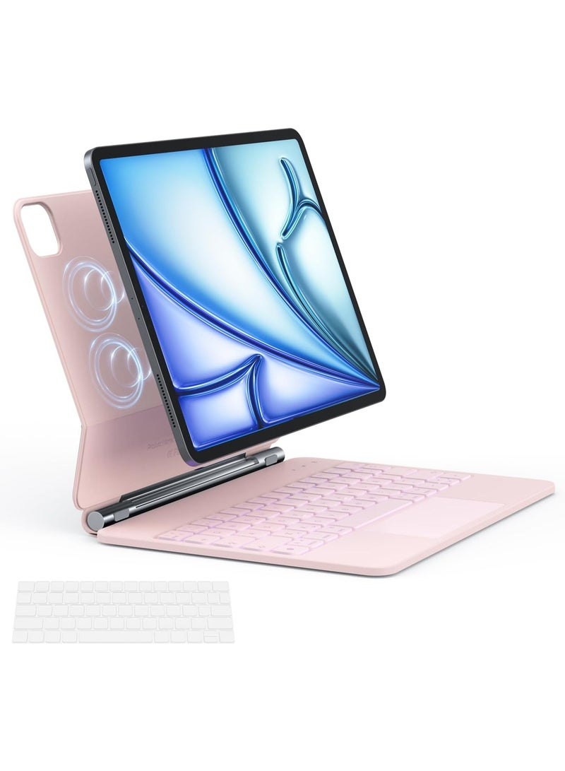 آرترابيت حافظة لوحة مفاتيح لأجهزة iPad Air مقاس 11 بوصة (M4/M3/M2) وiPad Air (الجيل الخامس/الرابع) وiPad Pro مقاس 11 بوصة (الجيل الأول/الثاني/الثالث/الرابع)، حافظة لوحة مفاتيح مزودة بحامل مغناطيسي ولوحة تحكم متعددة اللمس وإضاءة خلفية بـ7 ألوان، اللون الوردي - Image 1
