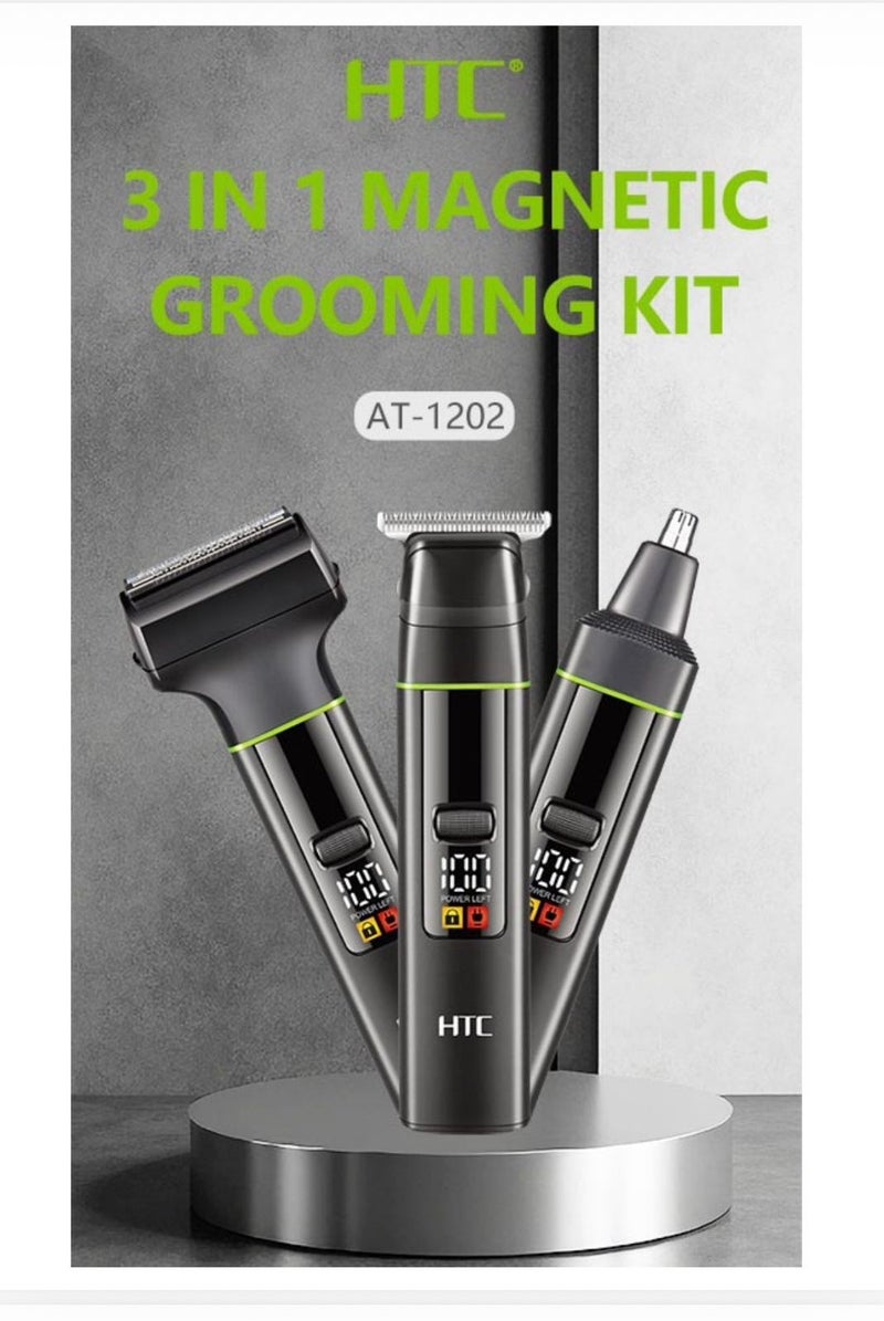 إتش تي سي طقم العناية الرجالي HTC AT-1202 3 في 1 – ماكينة حلاقة وتشذيب اللحية والأنف برؤوس مغناطيسية وشحن سريع Type-C - Image 3