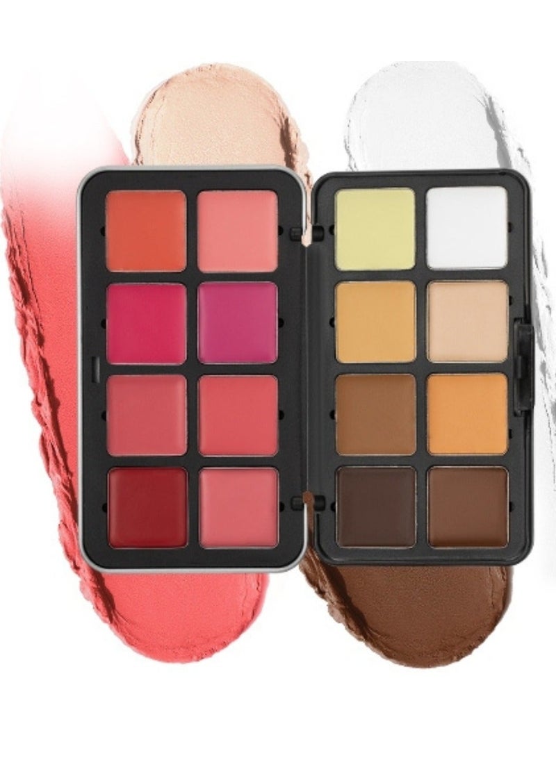 QiBest لوحة مكياج كريم أساس بـ 16 لون - مجموعة مكياج شاملة - لوحة مكياج تحتوي على أحمر خدود وظلال عيون وتحديد وإضاءة وكريم أساس وكريم تصحيح للوجه - مجموعة مقاومة للماء وطويلة الأمد وسهلة الدمج 40 جرام - Image 1