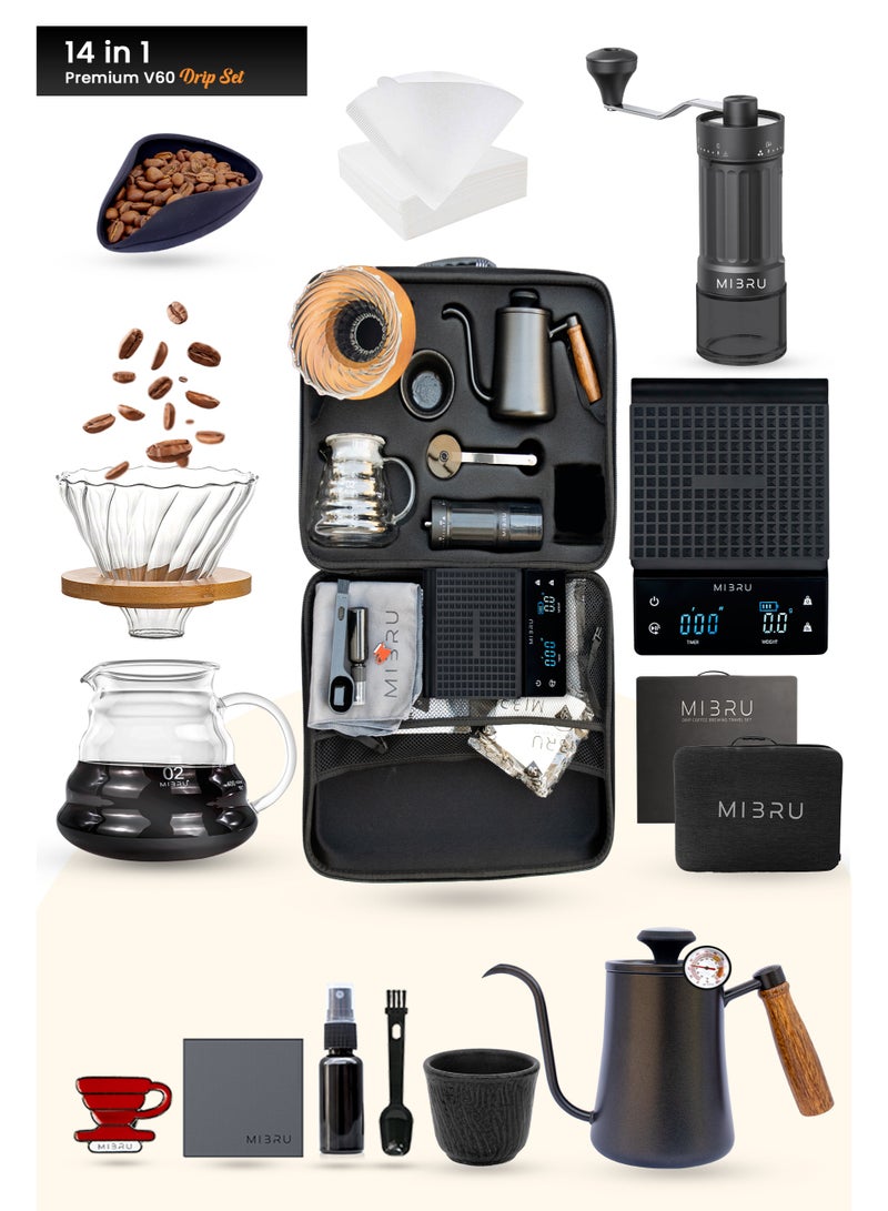 MIBRU V60 Drip Coffee Maker Pour Over Premium Kit 14 Cup Drip Coffee Maker with Black Specialty Coffee Bag - Image 1
