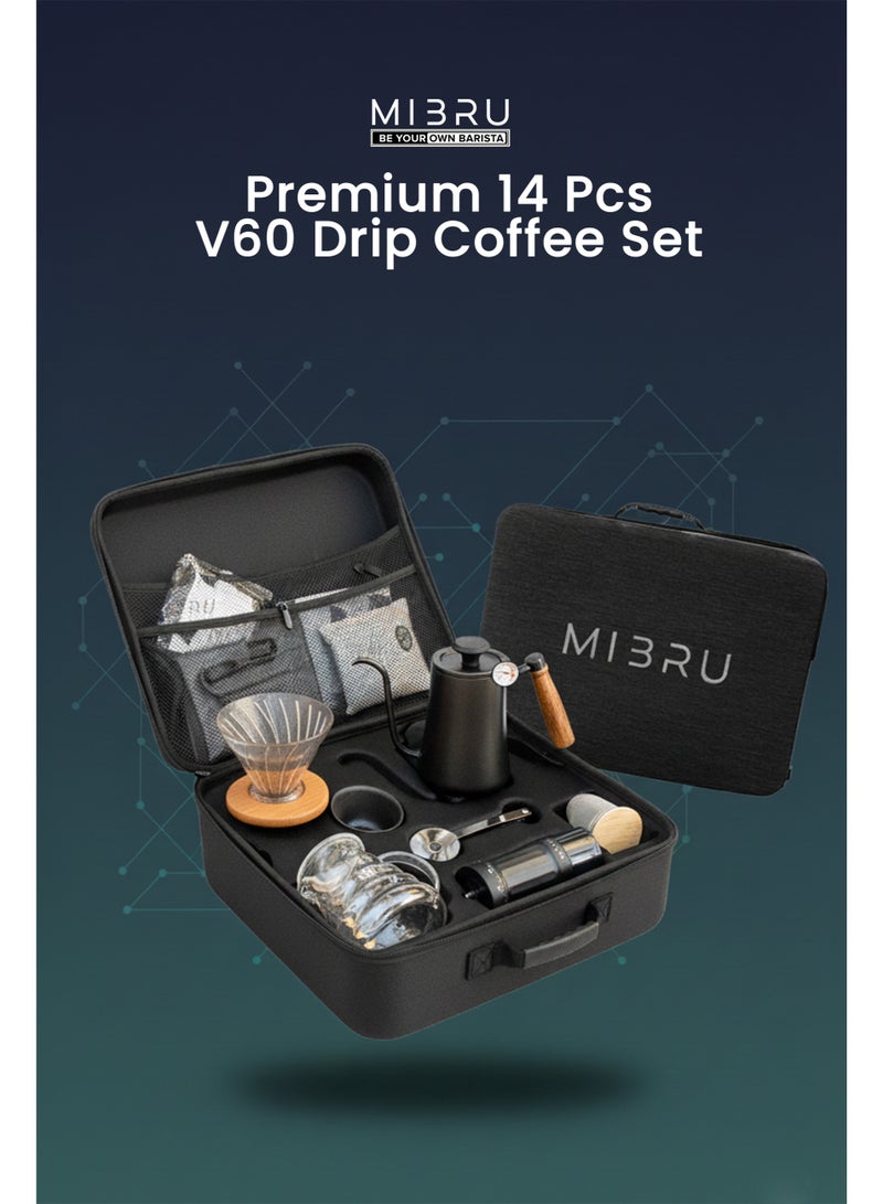 MIBRU V60 Drip Coffee Maker Pour Over Premium Kit 14 Cup Drip Coffee Maker with Black Specialty Coffee Bag - Image 3