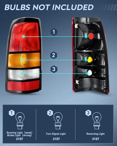 Nilight Taillight Assembly Compatible with 1999 2000 2001 2002 2003 2004 2005 2006 GMC Sierra 1999-2002 Chevy Silverado Fit Fleetside Tail Rear Light OE Style Driver and Passenger Side Black Border - Image 3