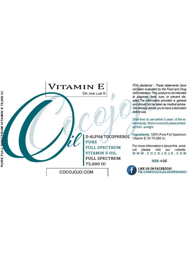 Dr Joe Lab Vitamin E Oil - Pure, Full Spectrum, D Alpha Tocopherol, 75,000 IU - 4 oz Plastic Bottle with Dispense Cap - for Skin, Hair, Nails, Body Care Hydrating Rejuvenating Skin - Image 2