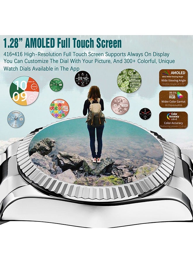 RollsTimi  Men's Smart Watch Women 1.28" AMOLED Waterproof Small Smartwatch,Fitness Tracker with Heart Rate Sleep Monitor Activity Tracker for Android and iPhone (Silver) - Image 3