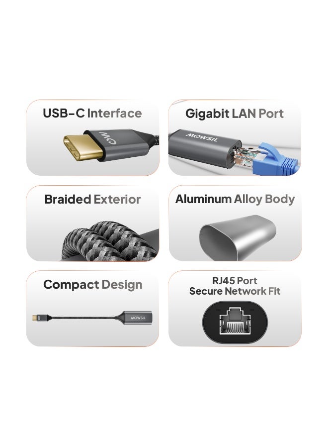 Mowsil USB-C to Ethernet Adapter Gigabit, Type-C to RJ45 LAN Adapter, Thunderbolt 3/4,1000Mbps - Image 5