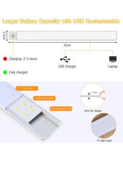 Necomi 30cm Rechargeable Magnetic LED Under Cabinet Light for Kitchen, LED Wireless Wardrobe Light 3 Colors and Stepless Dimming-White  - Image 4