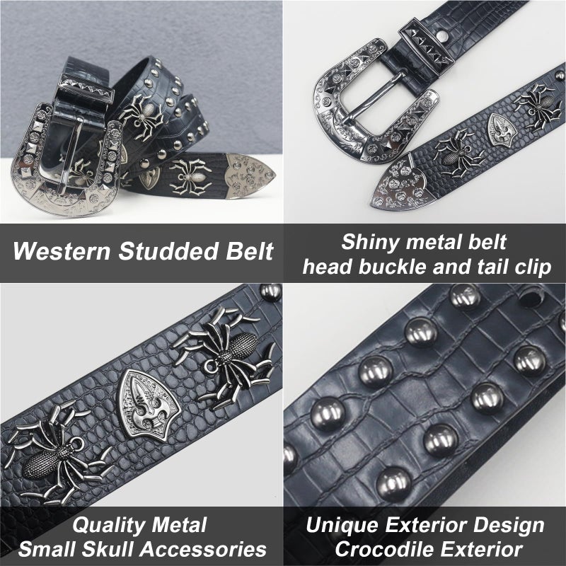 EVERBLTING Black Western Cowboy Belt for Men Women Western Cowboy Cowgirl Y2k Studded Belt Western Punk Studded Belts 105 - Image 3