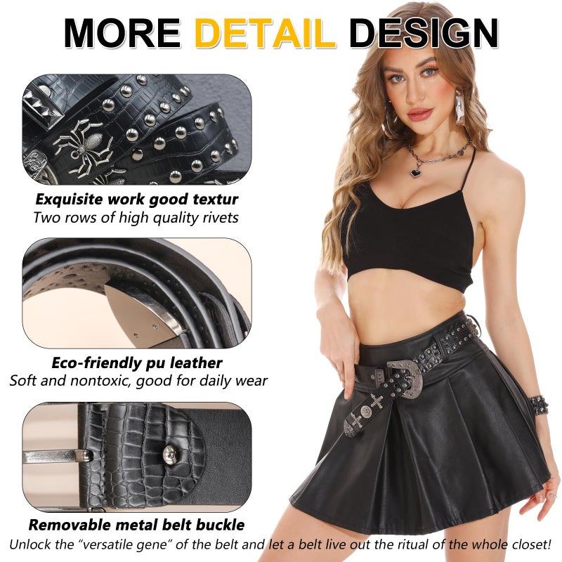 EVERBLTING Black Western Cowboy Belt for Men Women Western Cowboy Cowgirl Y2k Studded Belt Western Punk Studded Belts 105 - Image 4