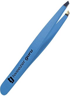 Tweezer Guru Tweezers For Eyebrows - 1 Pack Slant Tip Professional Stainless Steel Eyebrow Tweezers For Women & Men - Great Precision On Brow, Facial Hair & Ingrown Hair (Bold Blue)  - Image 1