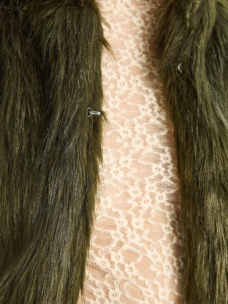 Bianco Lucci Emerald Green LUCCI Boxy Crop Faux Fur Coat for Women | Best Price UAE