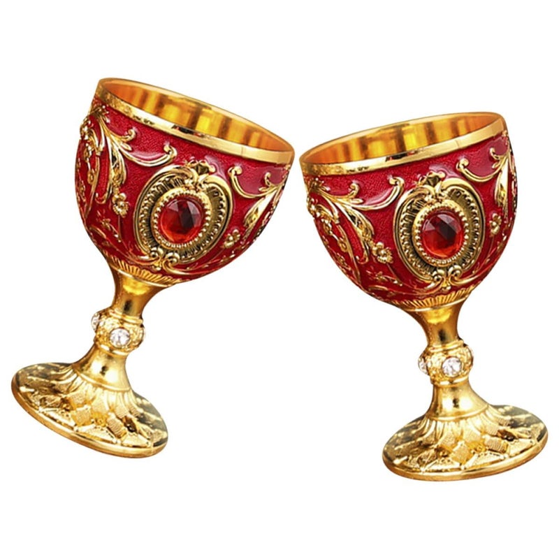 Red Gold Vintage 30Ml Small Shot Glasses Whiskey Goblets Set Of 2 - Image 2