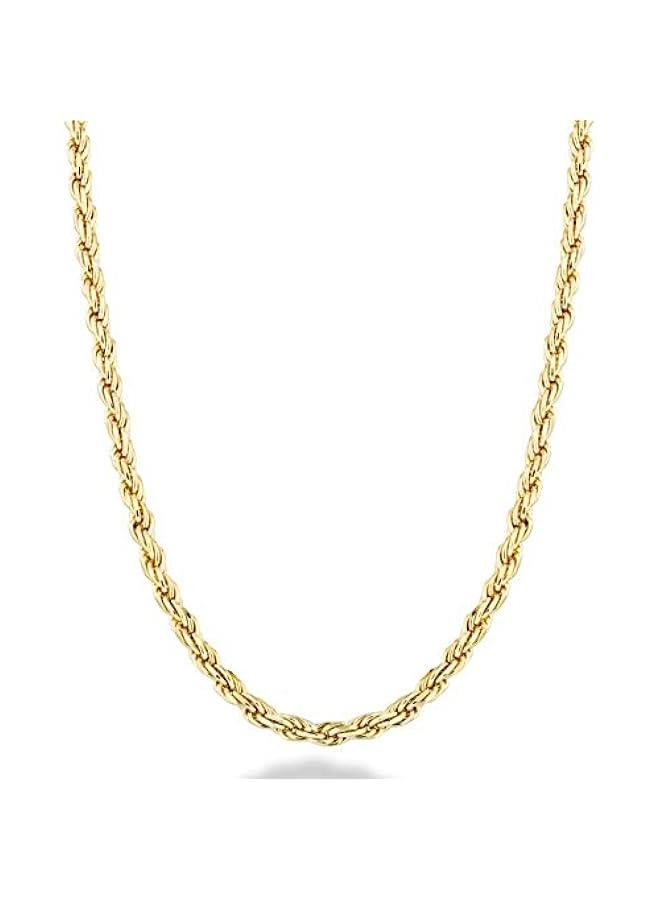 Arabest Italian Solid 18K Gold Over 925 Sterling Silver 2mm, 3mm Diamond-Cut Braided Rope Chain Necklace for Men Women, Made in Italy - Image 1