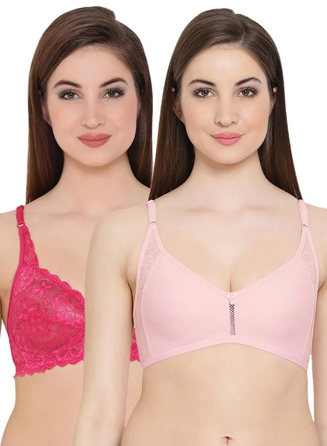 كلوفيا Clovia Pack Of 2 Solid Non Padded Full Coverage Bra In Pink