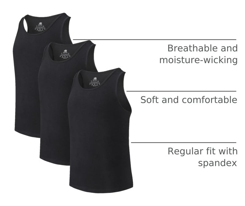 DAVID ARCHY Men's Tank Top Bamboo Rayon Undershirts Tank Shirt Moisture-Wicking A-Shirt for Men, 3-Pack (M, Black) - Image 4