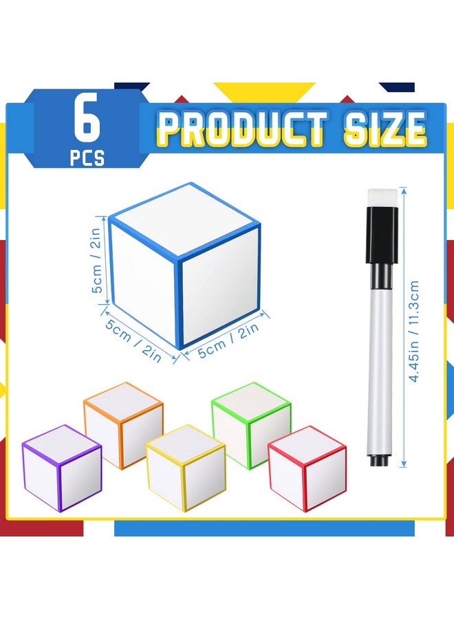 Charniol Dry Erase Blocks Foam Blank Dice Assorted Colors Dinner Decider Dice Small Dry Erase Cubes With Dry Erase Marker For Game Classroom School Supplies Draw Letters Number 2 X 2 X 2 Inch(7 Pieces) - Image 3