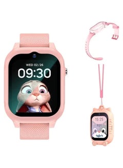 FARROBIZZ 4G Kids Smart Watch With 4G Sim Card Support and Waterproof - 2023 Model with Video Call, GPS Tracker, and More, With Extra Band and Hanging Case (Pink)  - Image 1