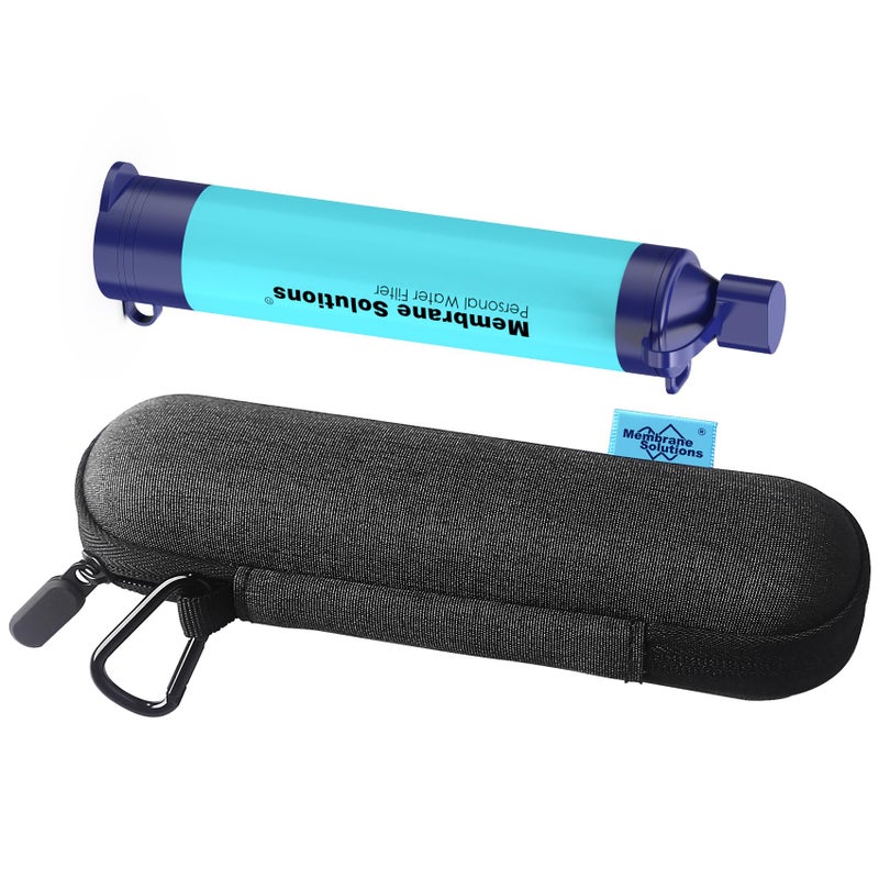 Membrane Solutions Personal Water Filter Straw with an Official Carry Case, Emergency Water Filter and Case Survival, Lightweight Water Purifier with Zip Lock Bag for Camping Hiking Gear(Blue) - Image 1