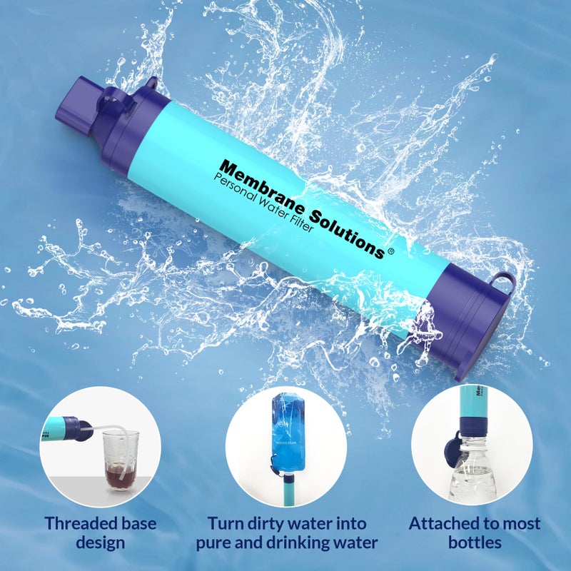 Membrane Solutions Personal Water Filter Straw with an Official Carry Case, Emergency Water Filter and Case Survival, Lightweight Water Purifier with Zip Lock Bag for Camping Hiking Gear(Blue) - Image 4