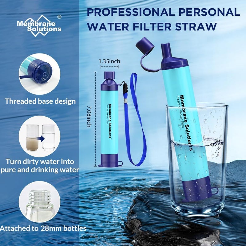 Membrane Solutions Personal Water Filter Straw with an Official Carry Case, Emergency Water Filter and Case Survival, Lightweight Water Purifier with Zip Lock Bag for Camping Hiking Gear(Blue) - Image 3