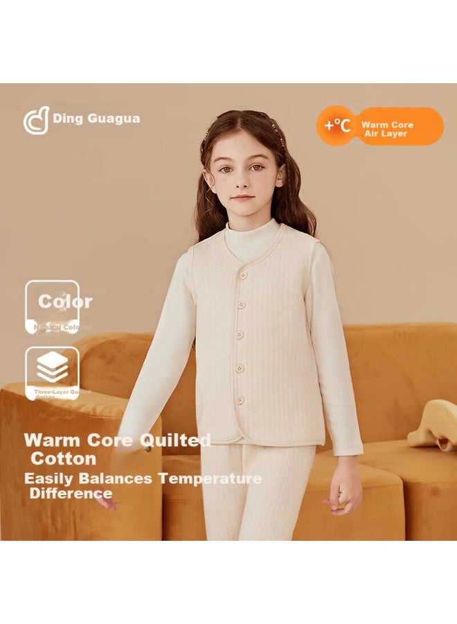 Top melon Dingguagua Children's Colored Cotton Vest, Boys And Girls Three-layer Quilted Warm Base Layer Vest, Wearable Outside, Colored Cotton, Size 150 - Image 1