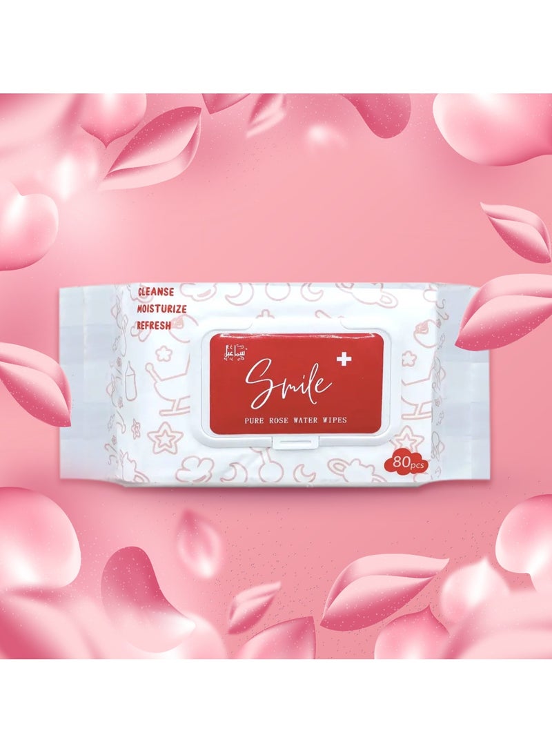 smileplus Pure Rose Water Tissue 80's Wipes Pack of 5 - Image 2
