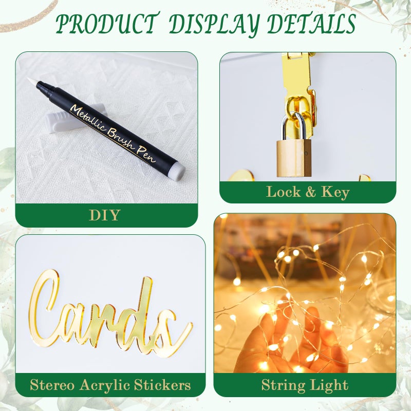 OurWarm Frosted Acrylic Gift Box with Lock, Wedding Reception String Light and Pen, Envelope Money Card Box for Party, Graduation, Baby Shower, Birthday Decorations - Image 4