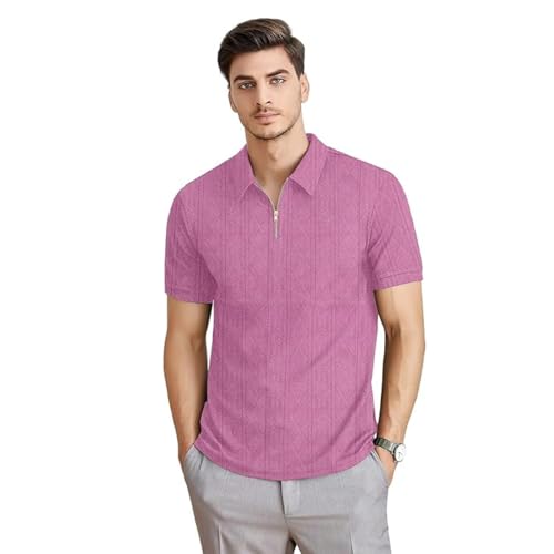 KAJARU Men's Polyester Blend t Shirt with Zip Regular Fit Short Sleeves Polo Collar Solid Pattern and Standard Length - Image 1