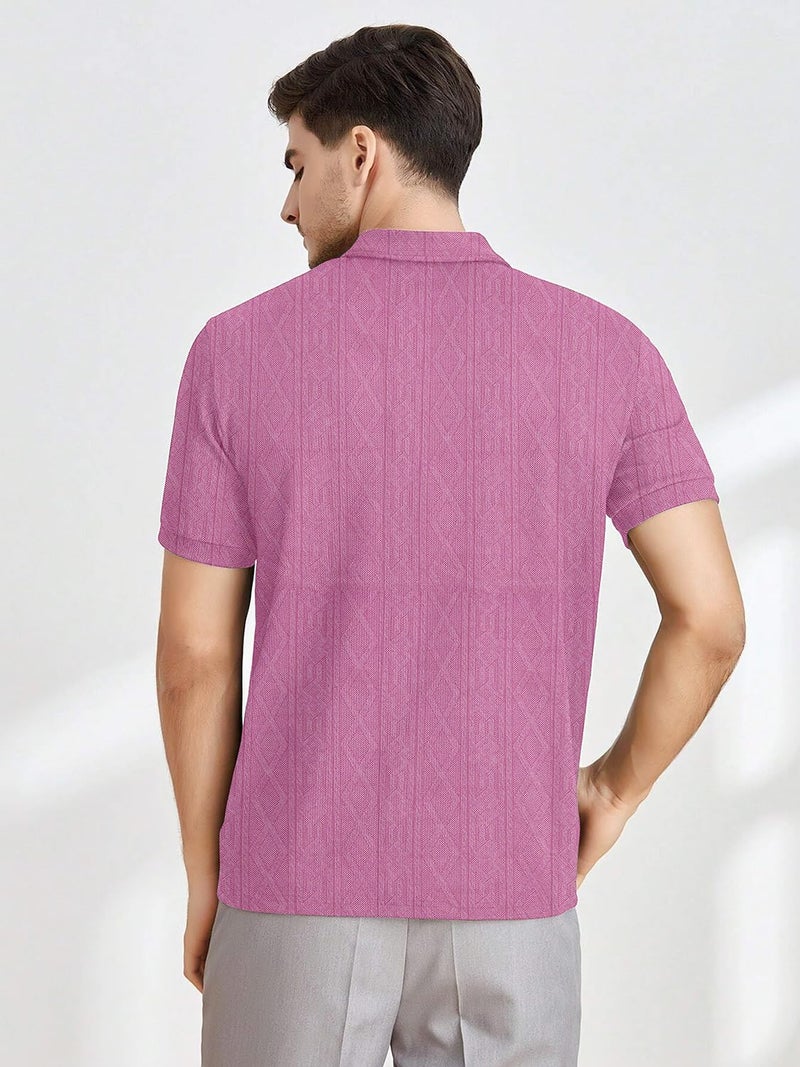KAJARU Men's Polyester Blend t Shirt with Zip Regular Fit Short Sleeves Polo Collar Solid Pattern and Standard Length - Image 4