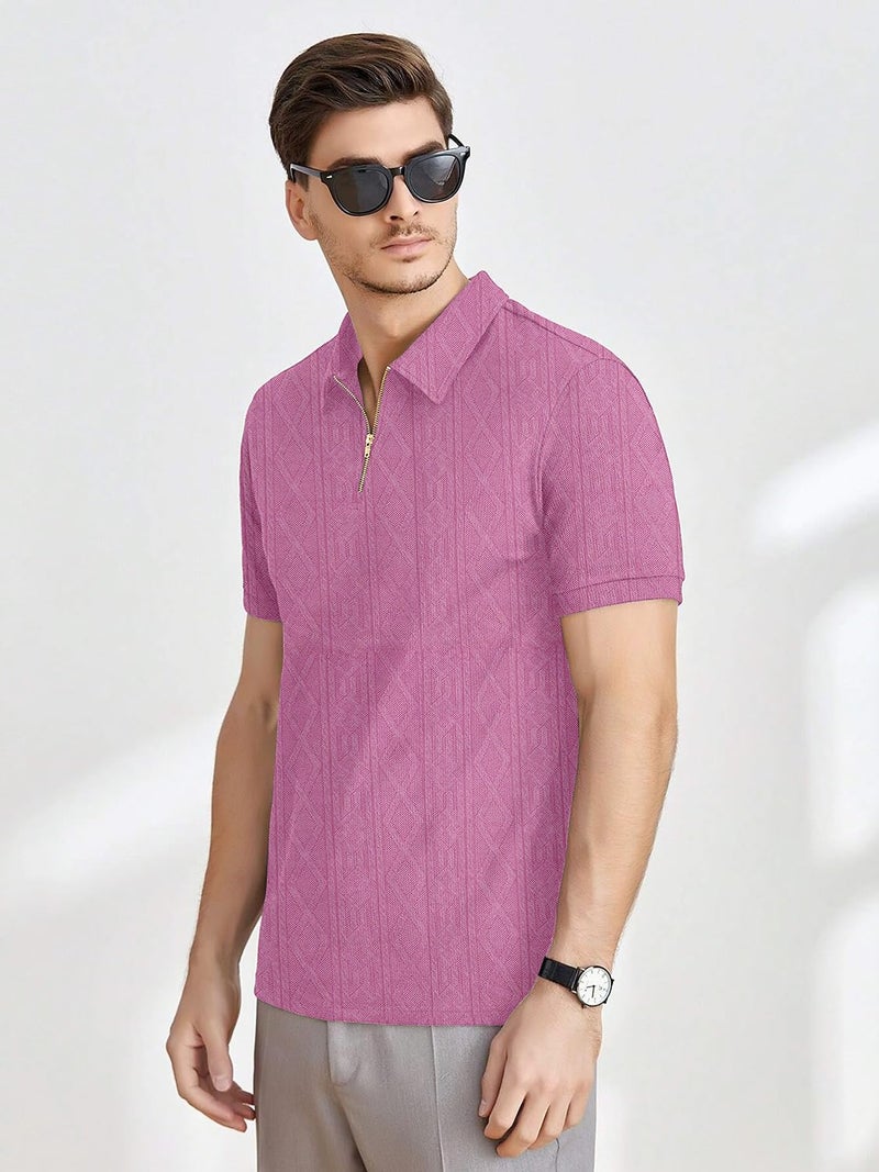 KAJARU Men's Polyester Blend t Shirt with Zip Regular Fit Short Sleeves Polo Collar Solid Pattern and Standard Length - Image 2