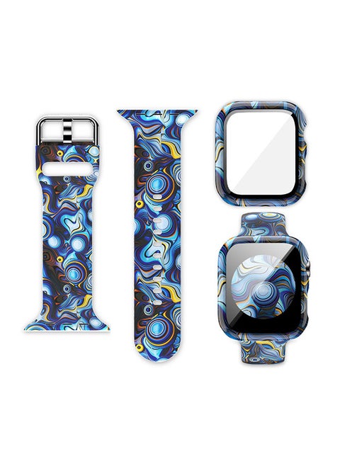 Replacement Printed Silicone Band for Apple Watch 40MM With Tempered Glass Case Blue Space