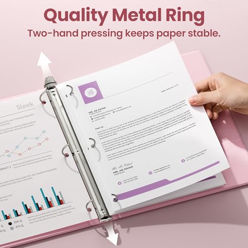 SUNEE 3 Ring Binder 1 Inch 1 Pack, Clear View Binder Three Ring PVC-Free (Fit 8.5x11 Inches) for School or Office Supplies, Pink - Image 3