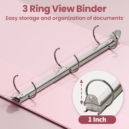 SUNEE 3 Ring Binder 1 Inch 1 Pack, Clear View Binder Three Ring PVC-Free (Fit 8.5x11 Inches) for School or Office Supplies, Pink - Image 4