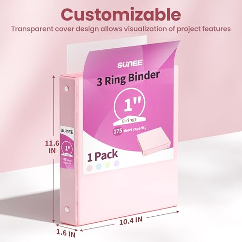 SUNEE 3 Ring Binder 1 Inch 1 Pack, Clear View Binder Three Ring PVC-Free (Fit 8.5x11 Inches) for School or Office Supplies, Pink - Image 2