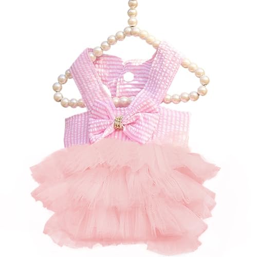 TAPBULL Dog Dresses, Fashion Pet Dog Clothes, Striped Mesh Puppy Dogs Princess Dresses (Pink, Medium) - Image 1
