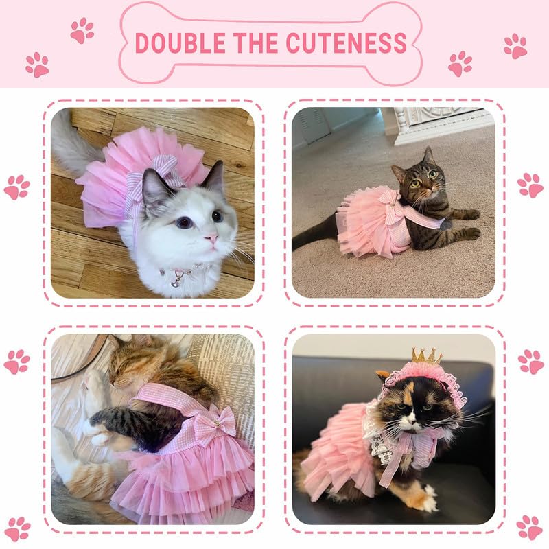 TAPBULL Dog Dresses, Fashion Pet Dog Clothes, Striped Mesh Puppy Dogs Princess Dresses (Pink, Medium) - Image 5