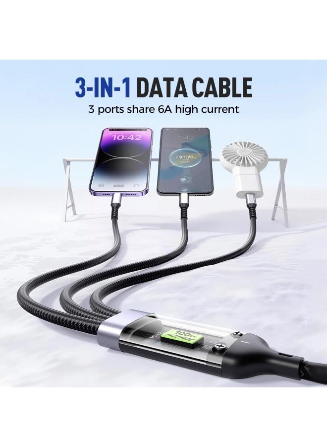 777 كابل شحن 3 في 1 – شحن سريع 100 واط – USB إلى Type-C وLightning وMicro USB – نايلون مجدول –1. متر - Image 4