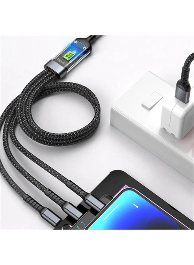 777 كابل شحن 3 في 1 – شحن سريع 100 واط – USB إلى Type-C وLightning وMicro USB – نايلون مجدول –1. متر - Image 3