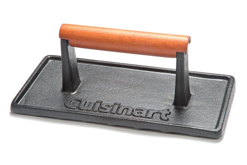 Cuisinart Cast Iron Grill Press with Wooden Handle, Heavy Duty Nonstick Rectangle Burger Press with Wood Handle, Perfect Grill Accessory for Steak, Bacon, Paninis and More - Image 1