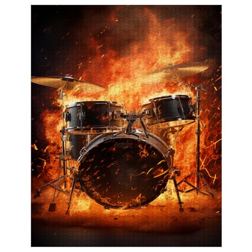 Tucocoo Flaming Instrument Jigsaw Puzzles for Adults 1000 PiecesRock and Roll Jazz Drum Kit Jigsaw Puzzle Art 20 x 27 Inches Colorful DIY Puzzles for Home Decoration Family Puzzle Perfect for Game Nights - Image 5