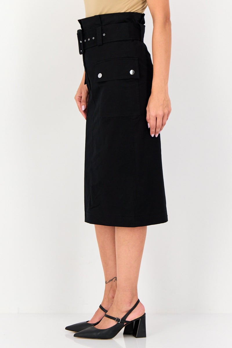 Selected Femme Women Plain Midi Skirt, Black - Image 2