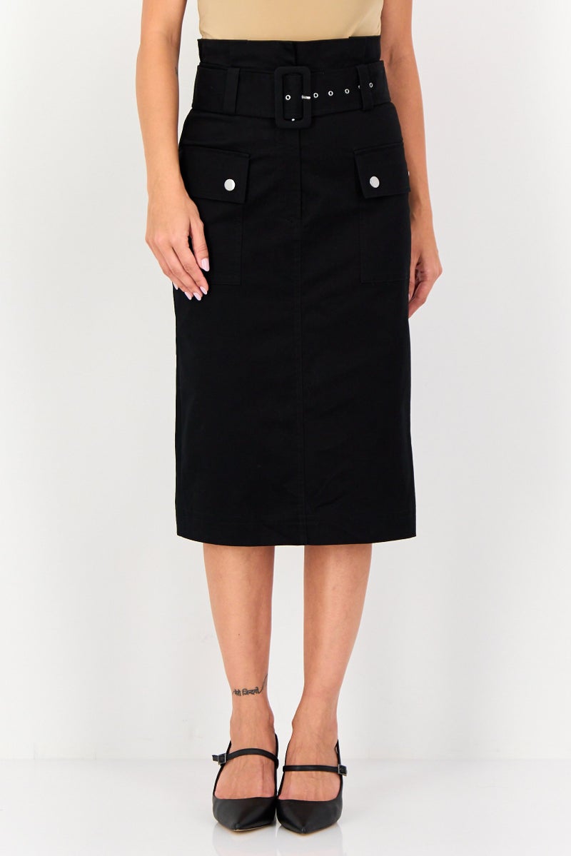 Selected Femme Women Plain Midi Skirt, Black - Image 1