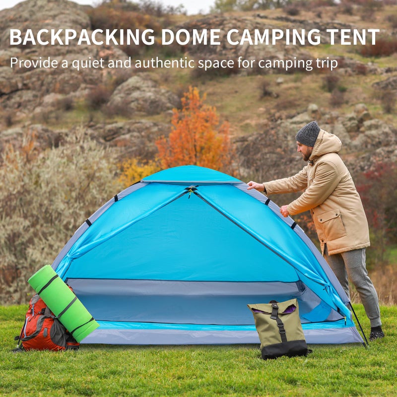 JELUCAMP 1/2 Person Dome Tents for Camping, Lightweight Portable Single Backpacking Tent, Small Easy Setup Outdoor Waterproof Camping Hiking Tent for Adults, 2 Person Tent, Blue - Image 4