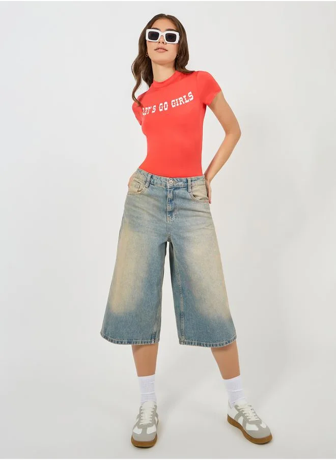 Colorful Slogan Print Short Sleeves Bodysuit by Styli