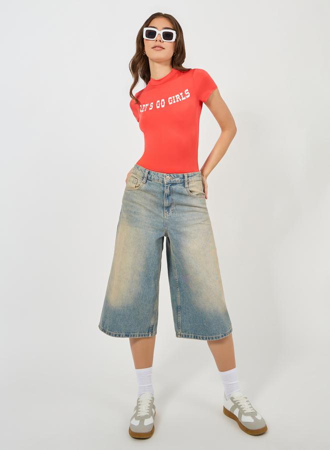 Colorful Slogan Print Short Sleeves Bodysuit by Styli  - Image 2